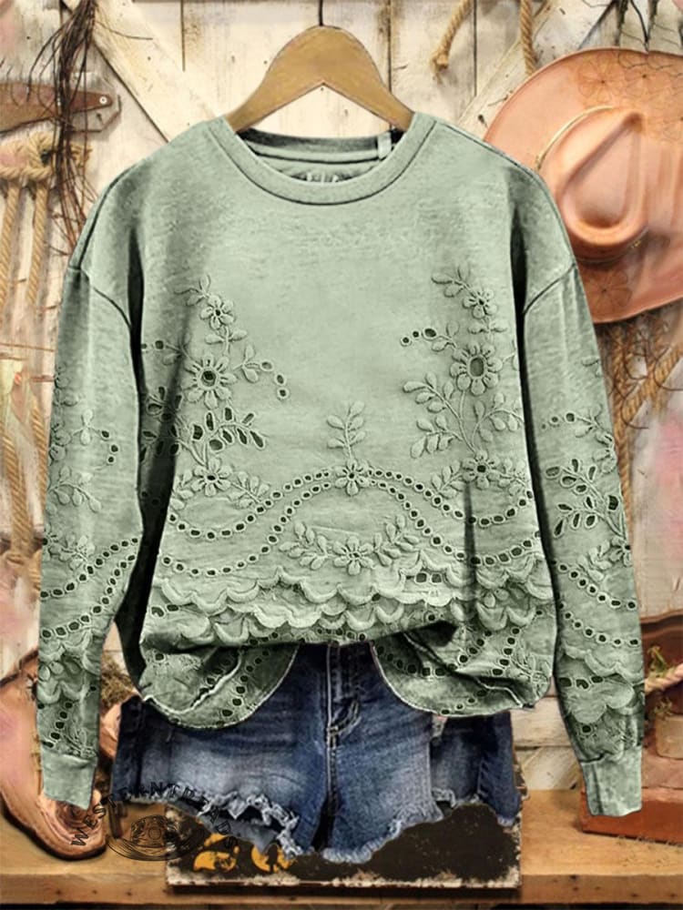 Limited time offer ✨Vintage Lovely Lace Floral Pattern Art Print Casual Sweatshirt - Image 5