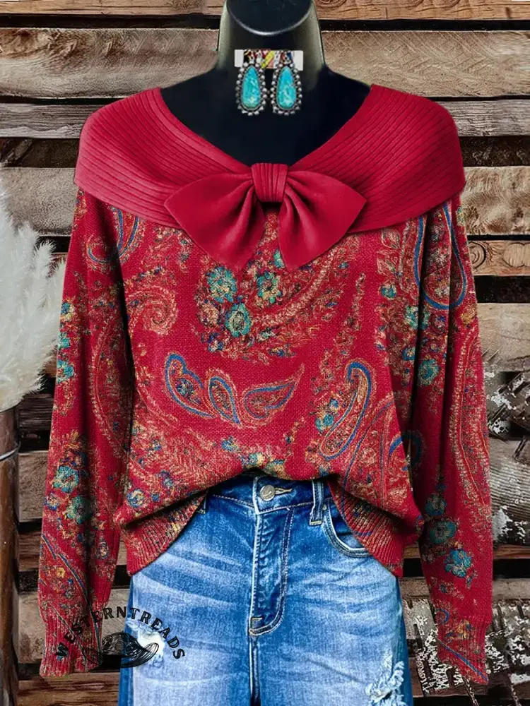 Vintage Paisley Art Print Casual Cotton Sweatshirt - Image 3