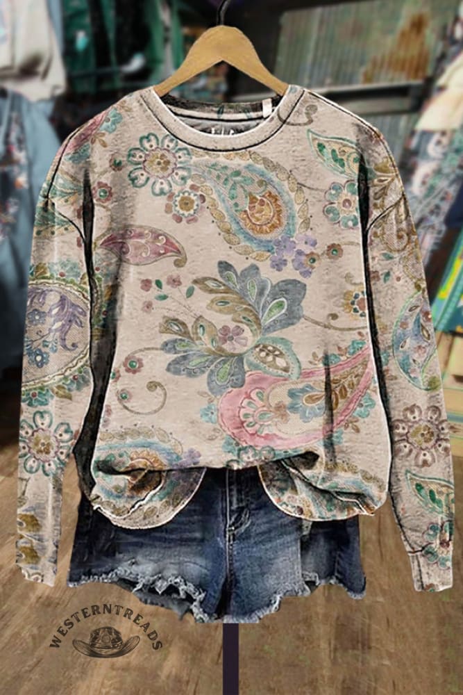 🔥Hot Sale🔥Vintage Paisley Print Sweatshirt