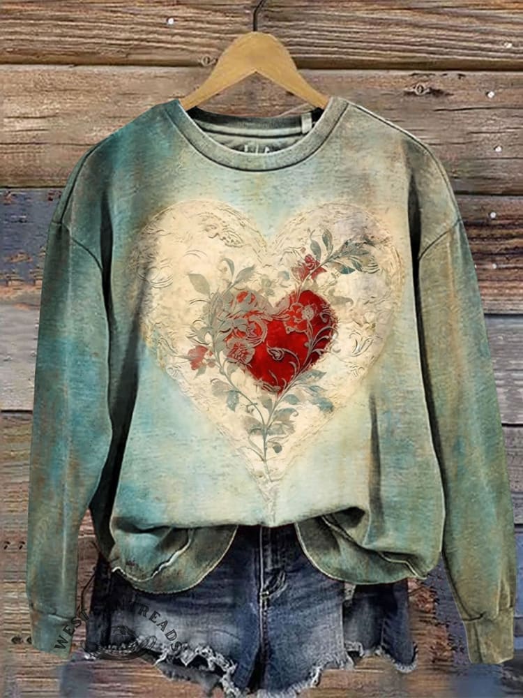 Vintage Print Casual Sweatshirt