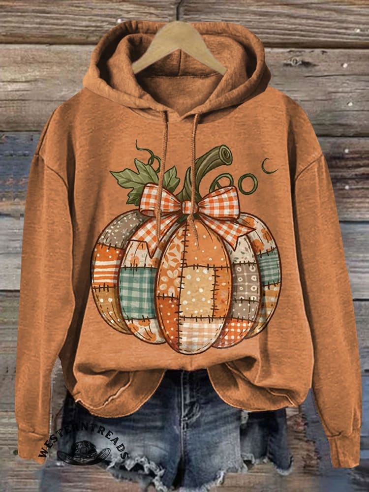 Vintage Pumpkin Art Prints Casual Cotton Sweatshirt - Image 2
