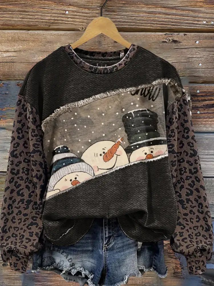 Vintage Snowman Print Print Christmas Sweatshirt