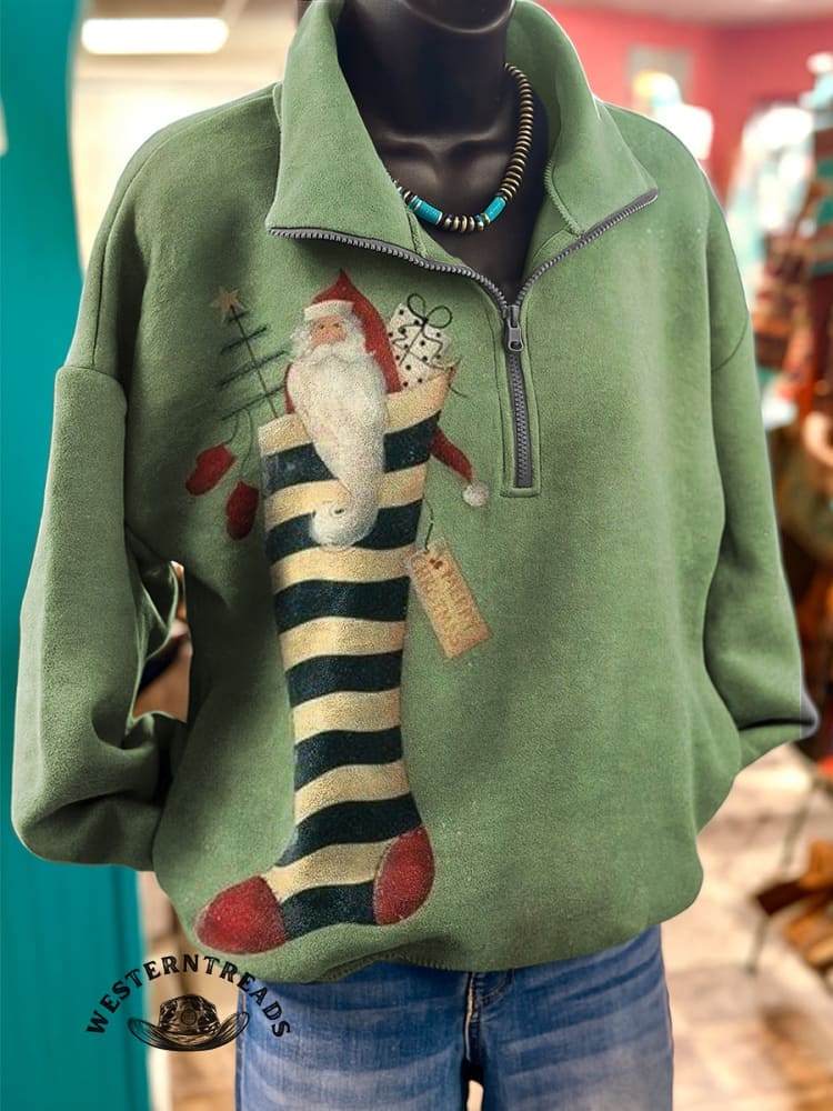 Vintage Socks and Santa Claus Casual Cotton Sweatshirt - Image 2