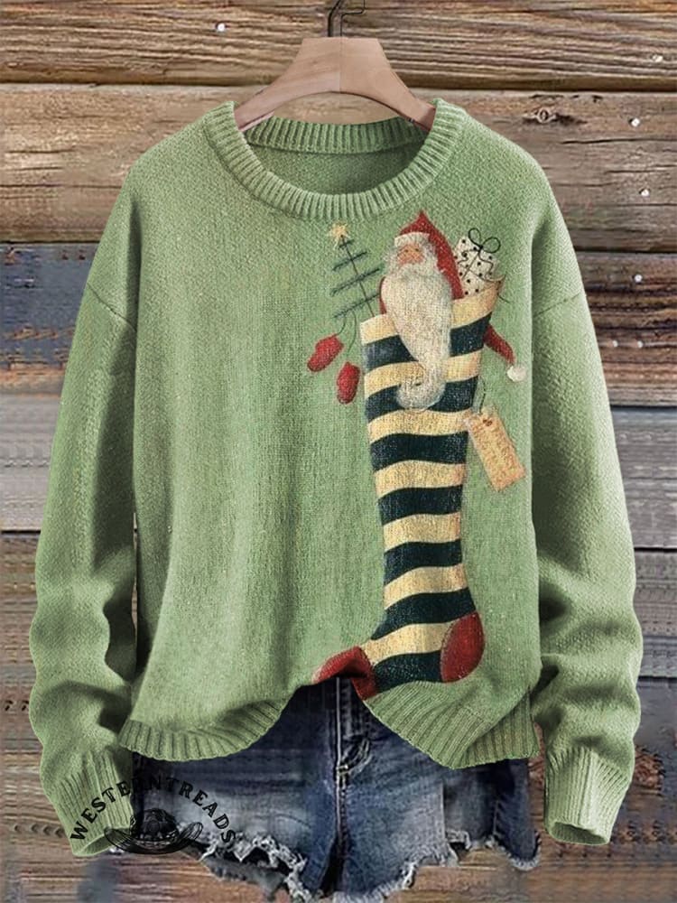 Vintage Socks and Santa Claus Casual Cotton Sweatshirt - Image 6