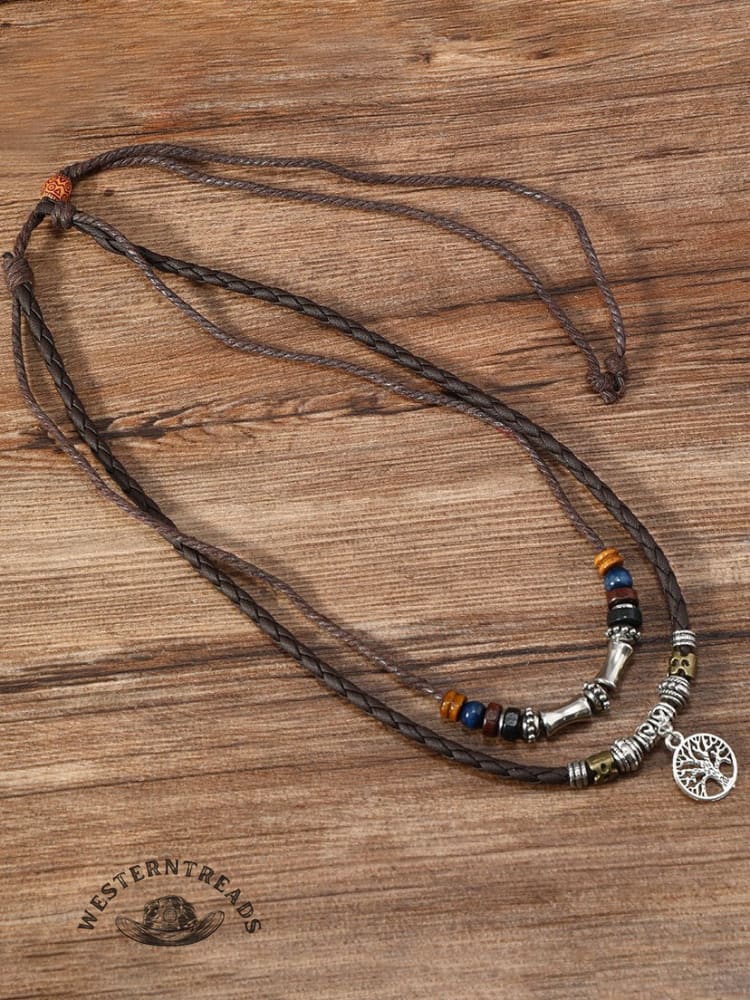 Vintage Style Tree of Life Double Layered Hippie Necklace - Image 2