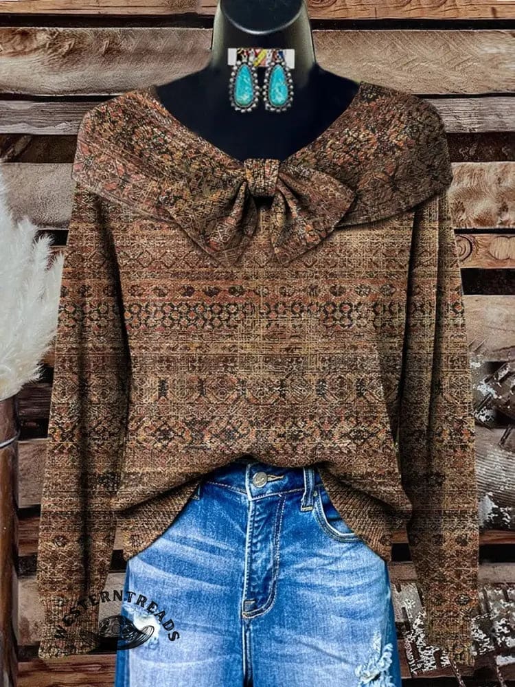 Vintage TexturePrint Buttoned Cardigan Sweater - Image 2