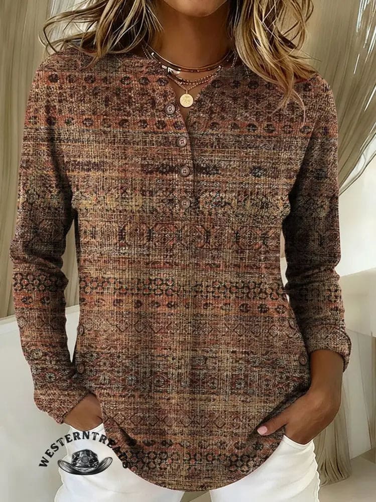 Vintage TexturePrint Buttoned Cardigan Sweater - Image 4