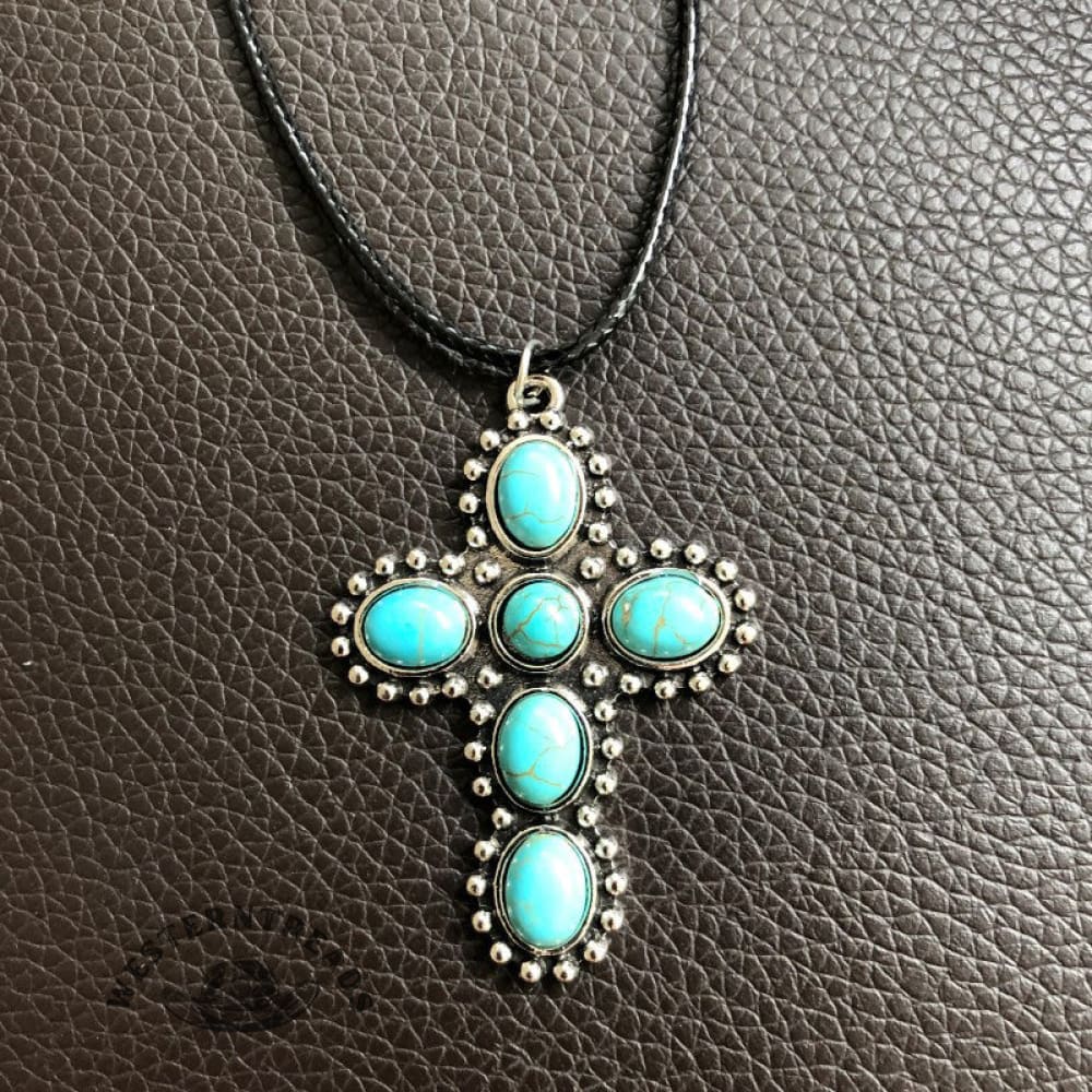 Vintage Turquoise Cross Necklace - Image 3
