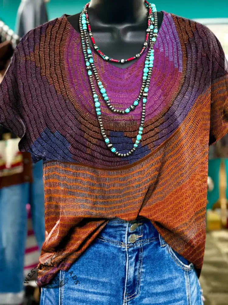 Vintage Visual Pattern V-neck T-shirt