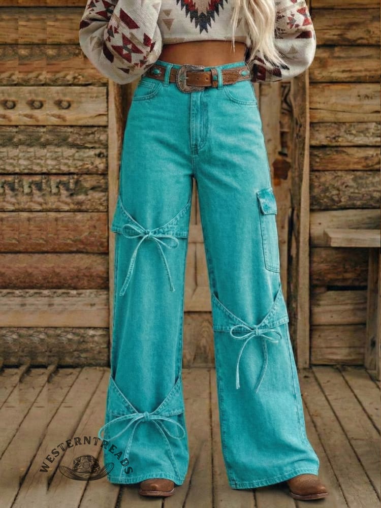 Vintage Western Art Buttons Denim Jeans - Image 2