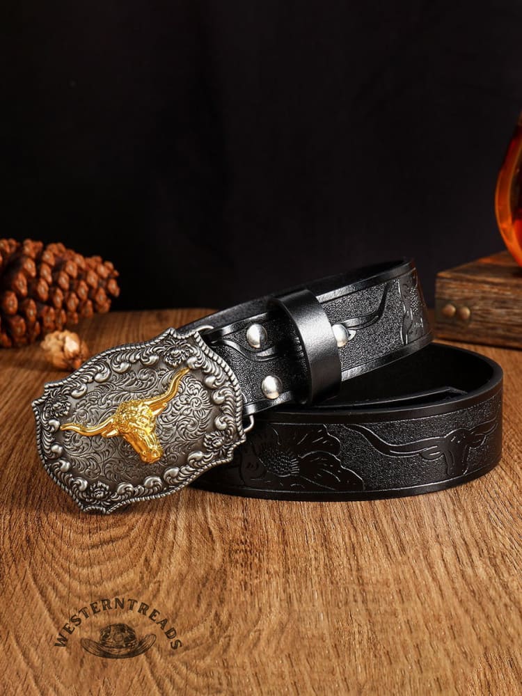 Vintage Western Cowboy Denim Buckle Belt - Image 2