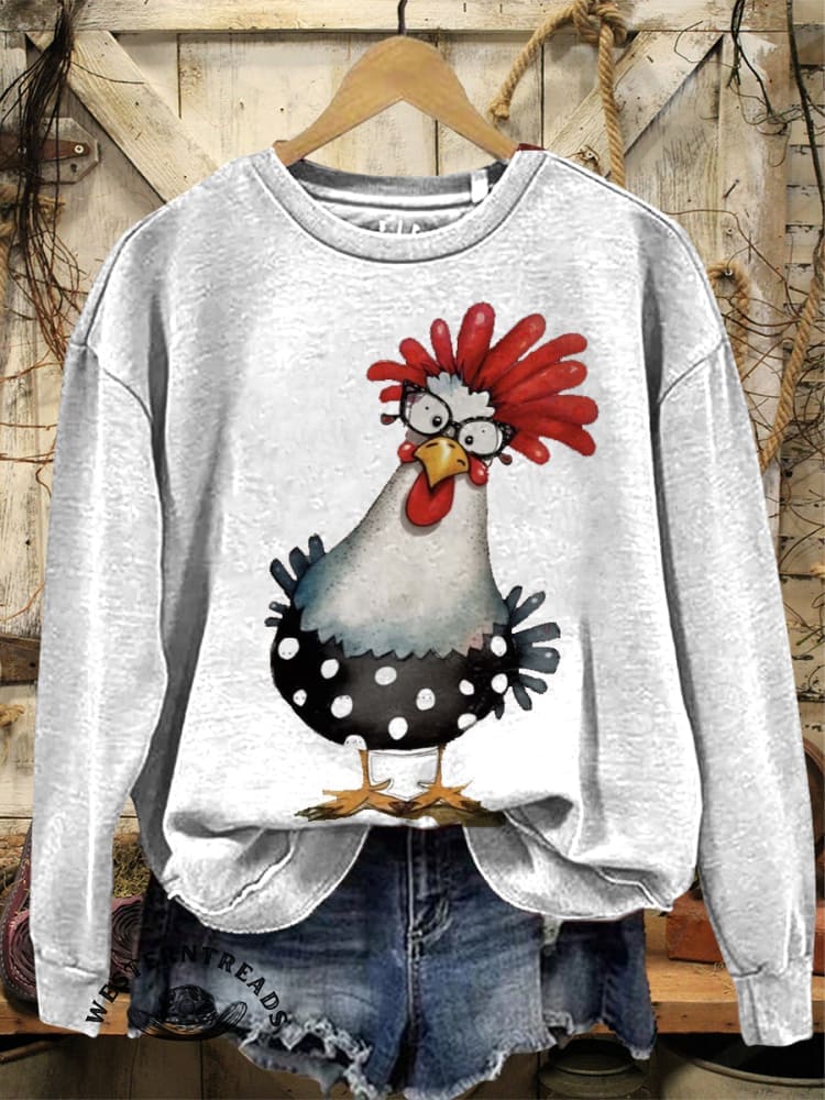 Vintage Western Style Farm Pattern Casual Cotton Sweatshirt