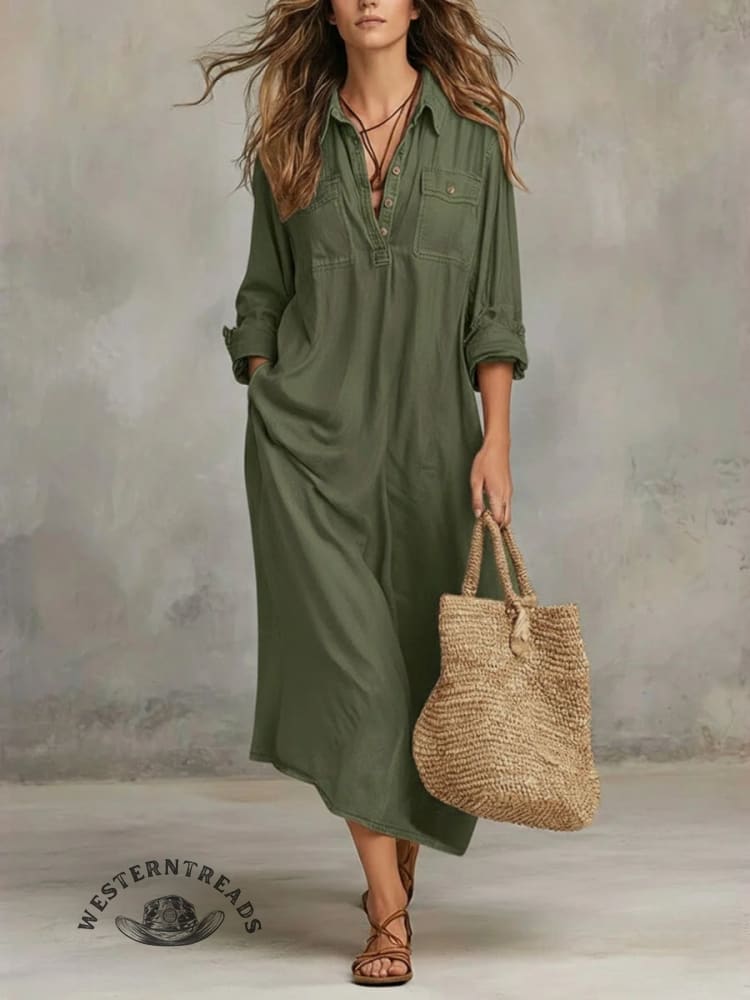 Wash Denim 100% Cotton Oversized Shirt Maxi Dress - Image 2