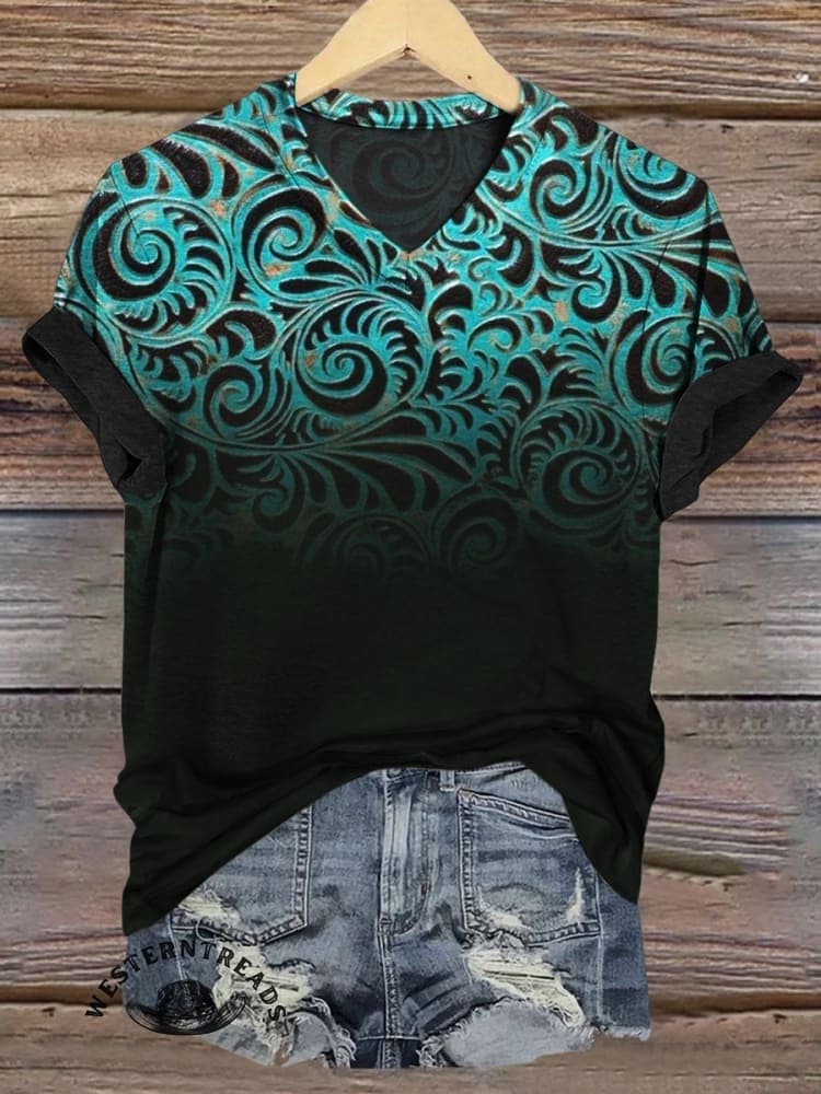 Limited time offer ✨Western Art Print Casual Short Sleeve Top - Image 2