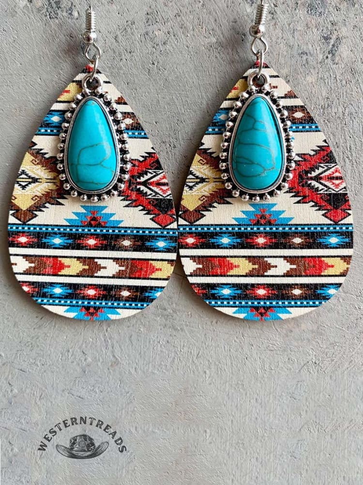 Western Bohemian Earrings Turquoise Pendant - Image 2