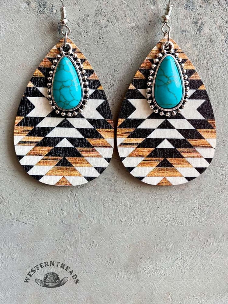 Western Bohemian Earrings Turquoise Pendant - Image 3