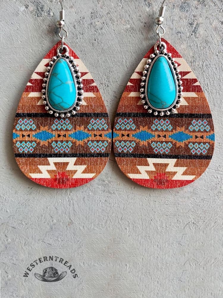 Western Bohemian Earrings Turquoise Pendant - Image 4