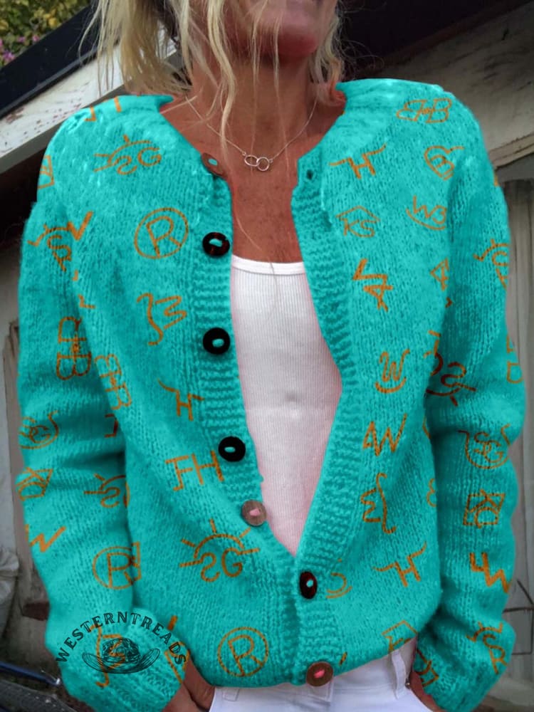 Western Cattle Brands Print Buttoned Cardigan Sweater - Image 3