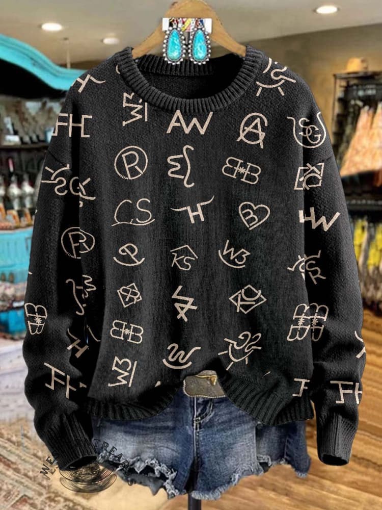 Western Cattle Brands Print Knit Pullover Sweater - Image 3