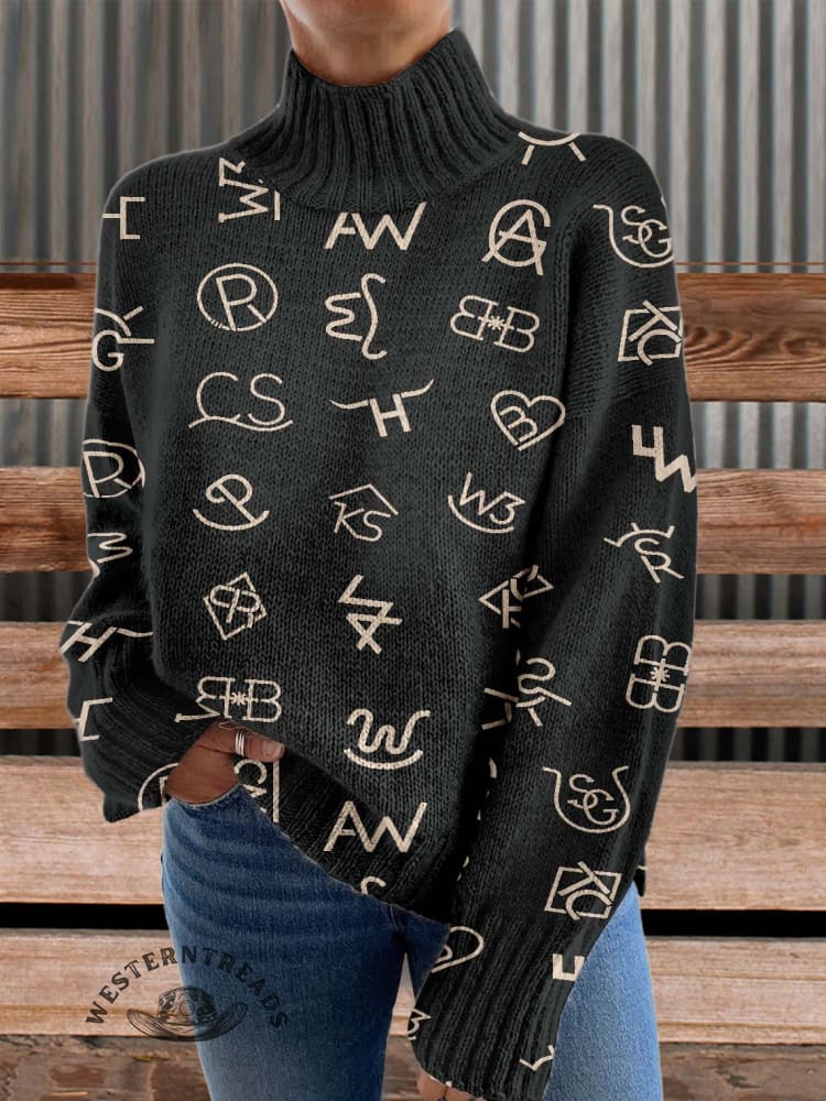 Western Cattle Brands Print Knit Turtleneck Pullover Sweater - Image 4