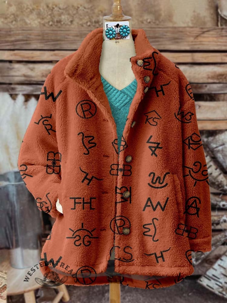 Western Cattle Brands Print Women's Casual Sherpa Coat Cardigan - Image 3