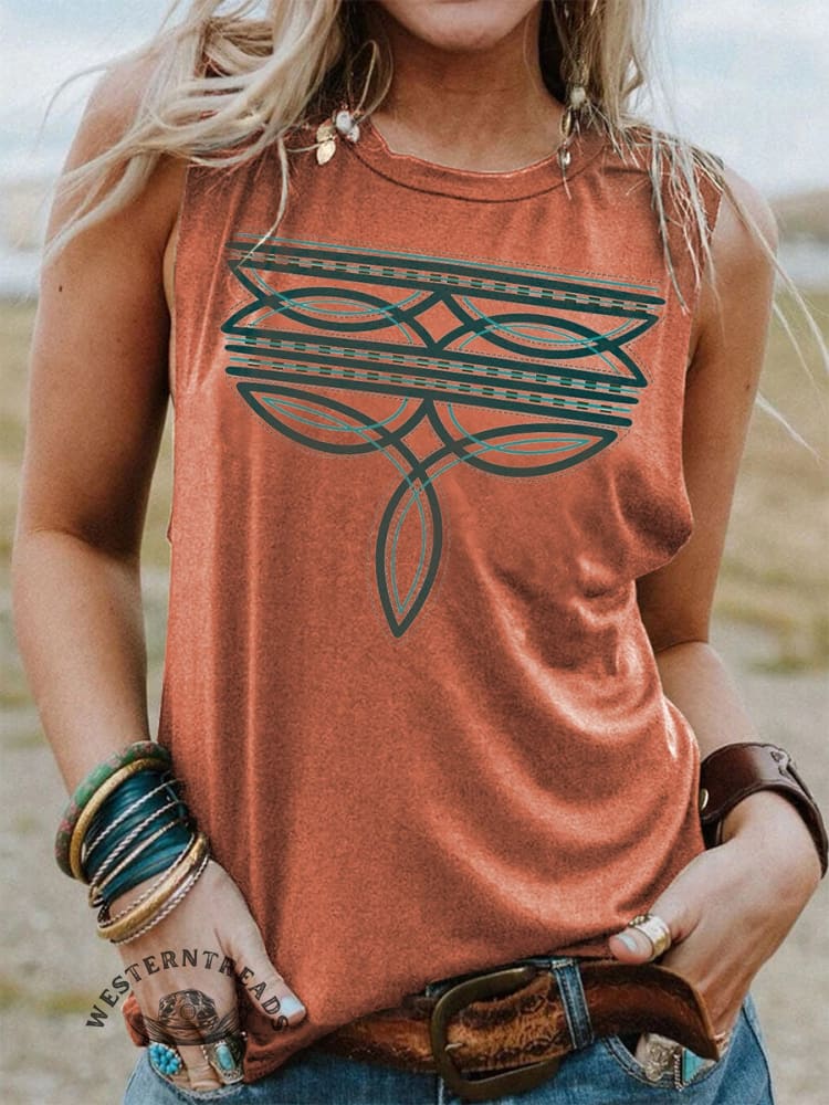 Western Cowboy Boots Stitch Print Crew Neck Sweatshirt - Image 5