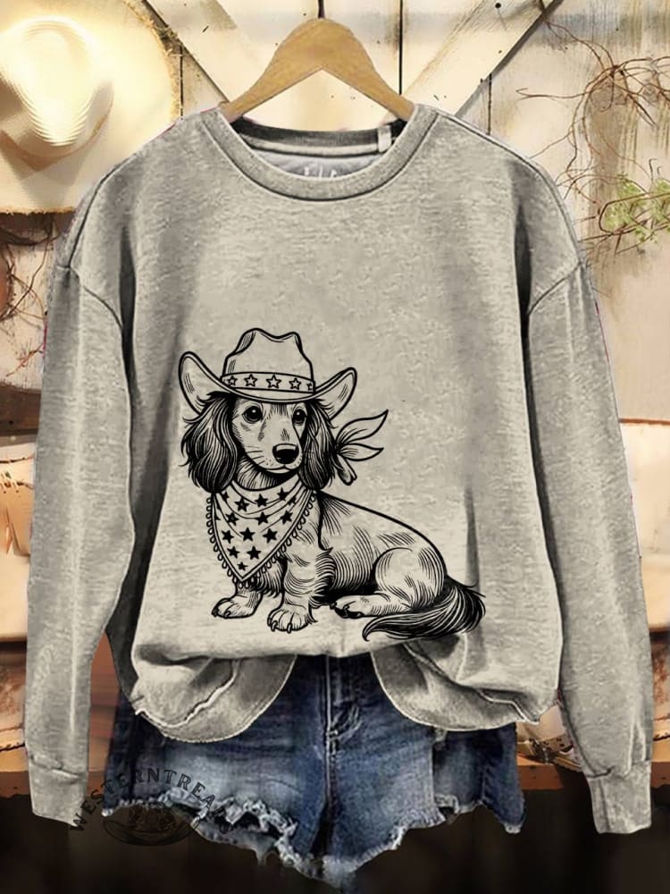 Western Cowboy Dog Print Cotton Sweatshirt - Image 2