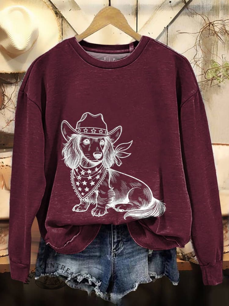 Western Cowboy Dog Print Cotton Sweatshirt - Image 4