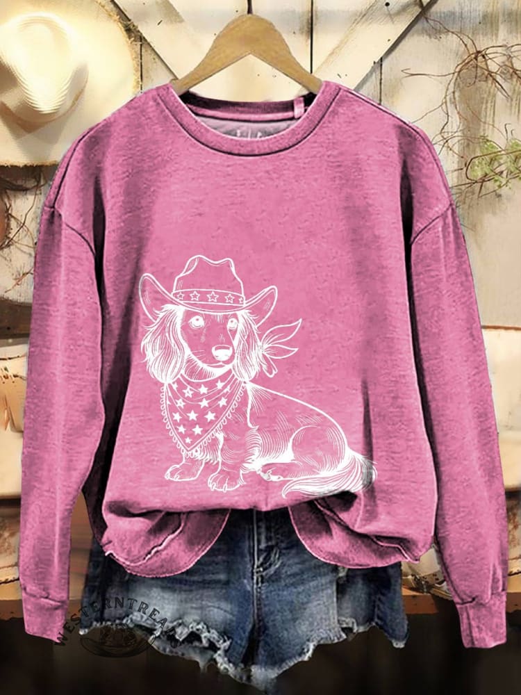 Western Cowboy Dog Print Cotton Sweatshirt - Image 6