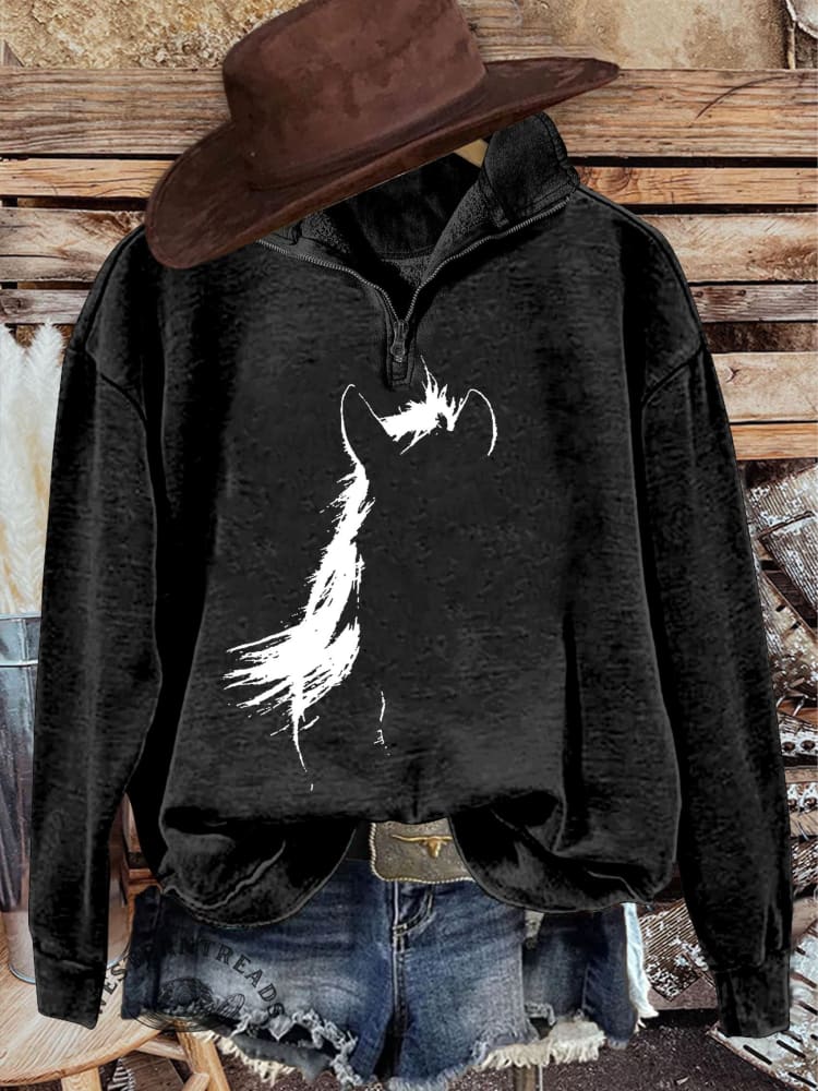 Western Horse Casual Long Sleeve Zip Sweatshirt - Image 2