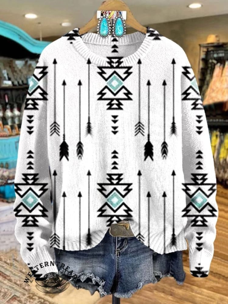 🔥Hot Sale🔥White Vintage Aztec Print Casual Sweatshirt - Image 5