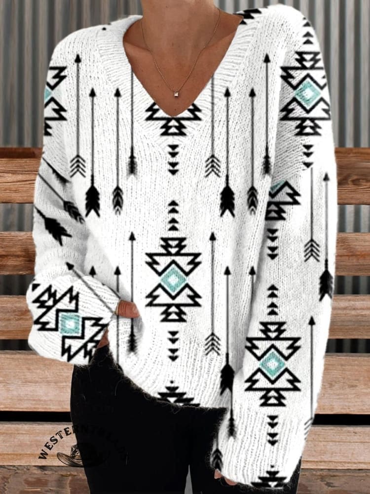 🔥Hot Sale🔥White Vintage Aztec Print Casual Sweatshirt - Image 6
