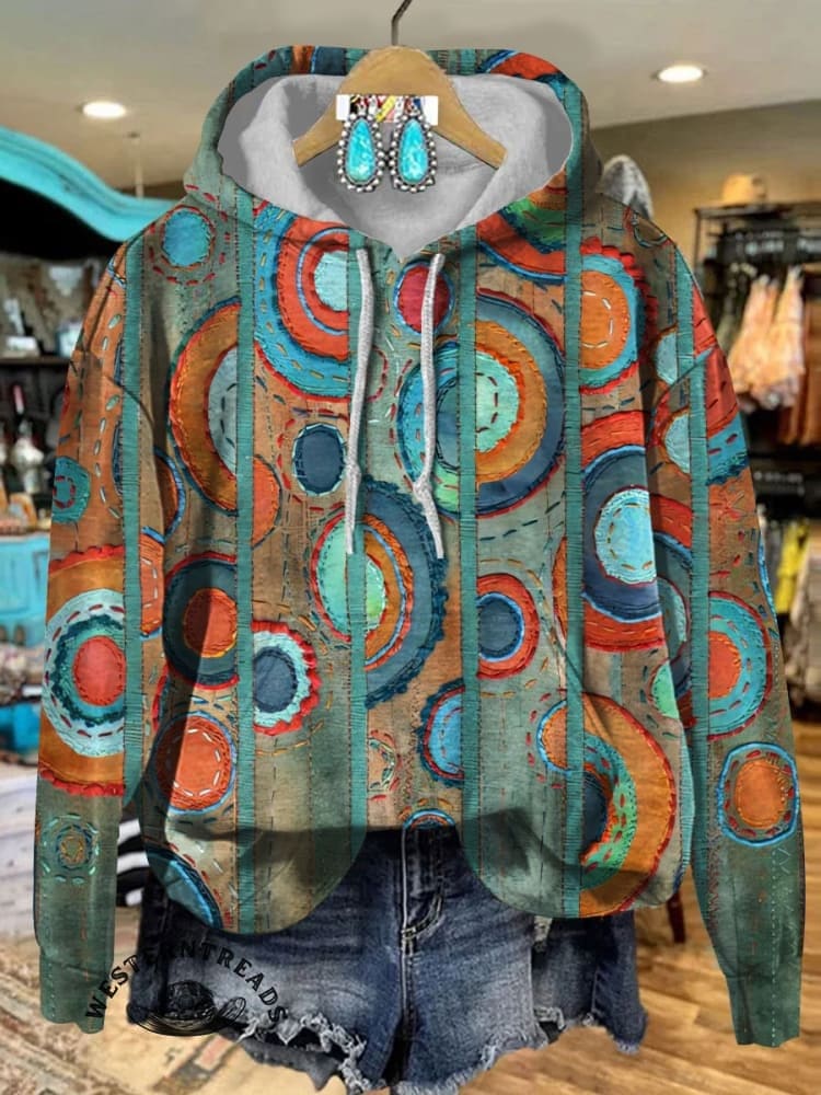 Wild West Turquoise Sun Wheel Print Crew Neck Sweatshirt - Image 2
