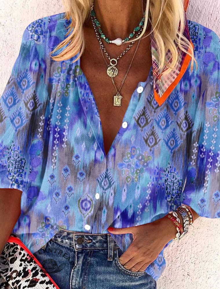 Women's Blouse Graphic Elegant Fashion Long Sleeve Basic Standing Collar Shirt - Image 3