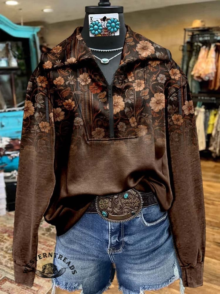🔥Hot Sale🔥Women's Brown Flower Print Casual Sweatshirt - Image 12