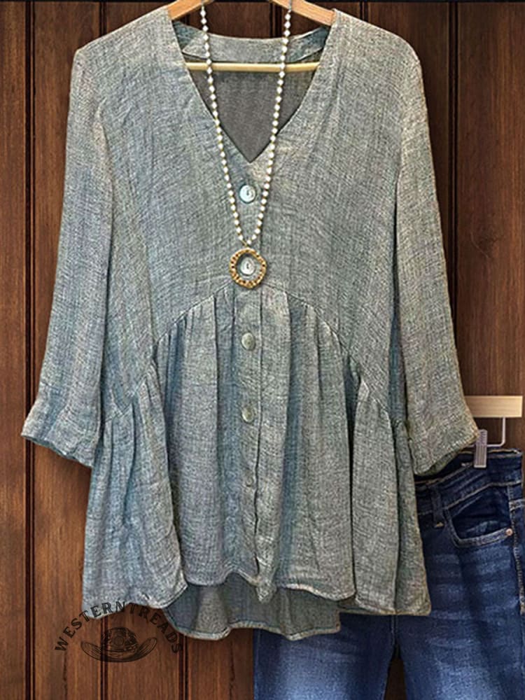 Women's Casual Linen V-neck Shirt