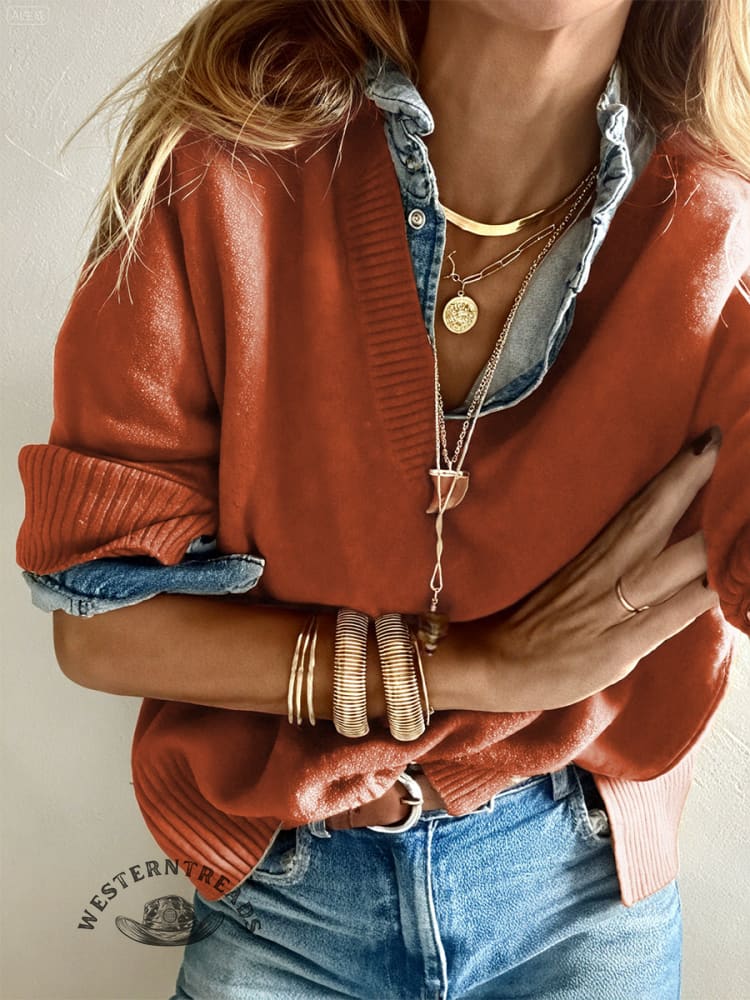 Women's Solid Color Casual Pullover Sweater - Image 3