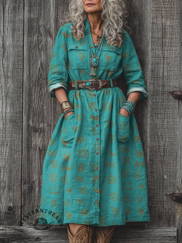 Women's Cattle Brands Print Dress - Image 4