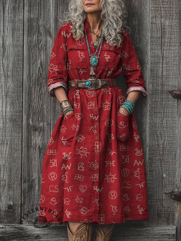 Women's Cattle Brands Print Dress - Image 5
