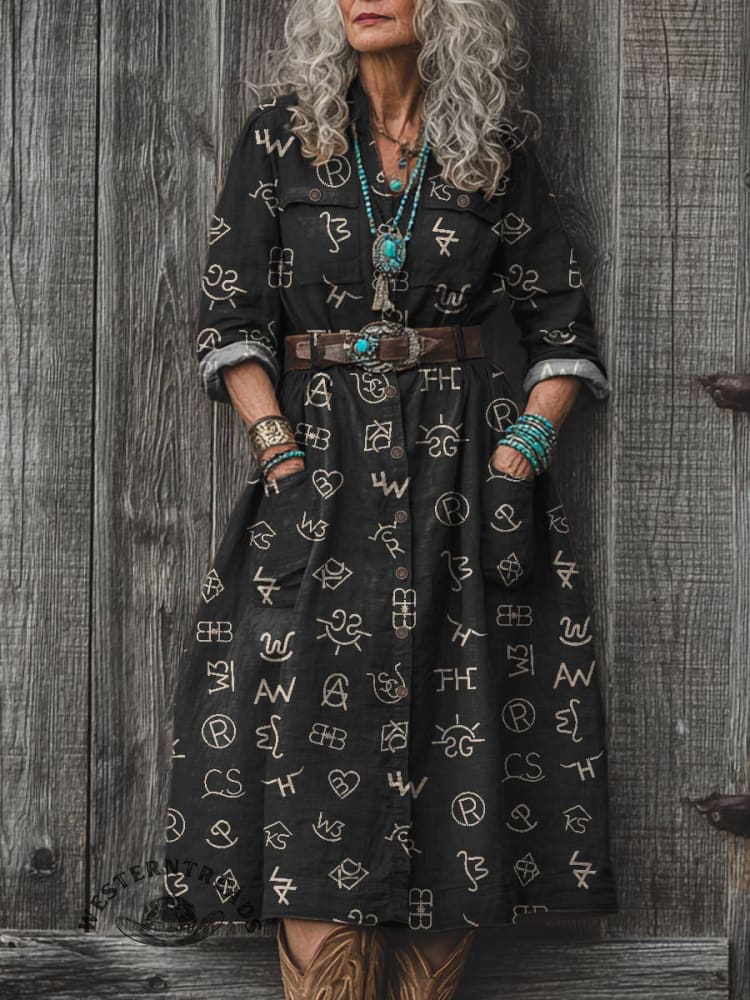 Women's Cattle Brands Print Dress - Image 6