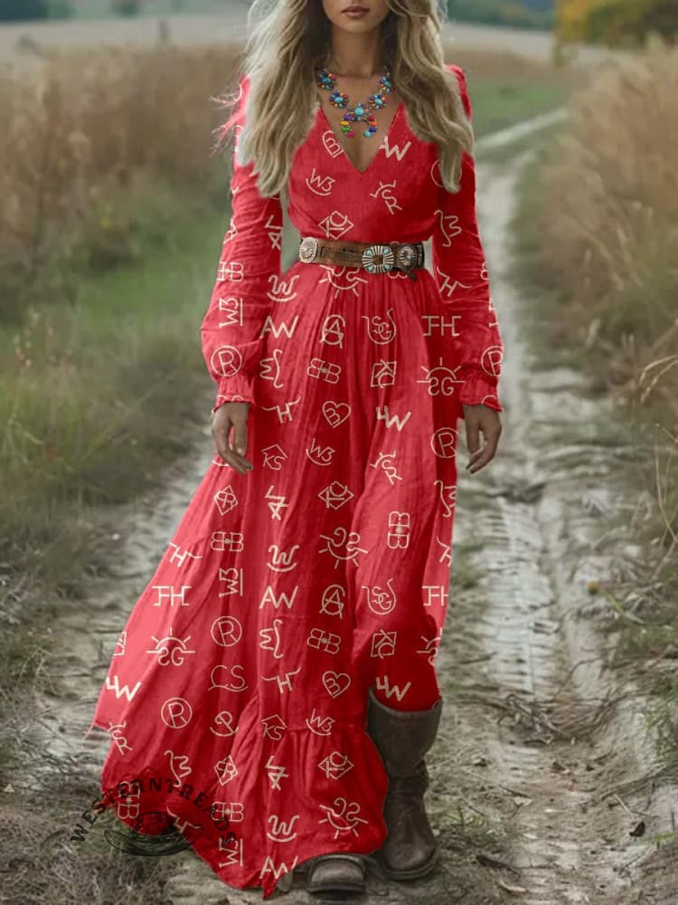 Women's Cattle Brands Print Pocket Cotton Dress - Image 4