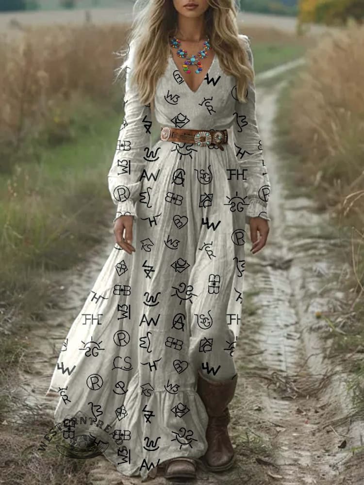 Women's Cattle Brands Print Pocket Cotton Dress - Image 6