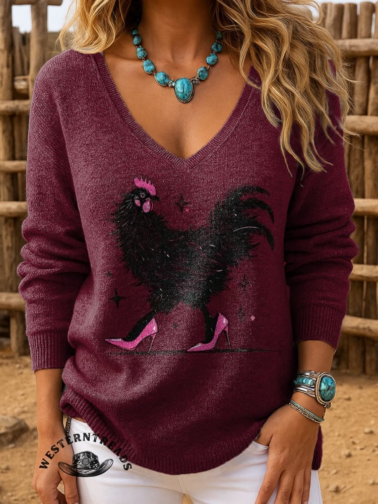 Women's Chicken In High Heels Casual Pullover Sweater