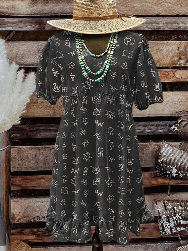 Women's Classic West Cattle Brands Print Pocket Cotton Dress - Image 2
