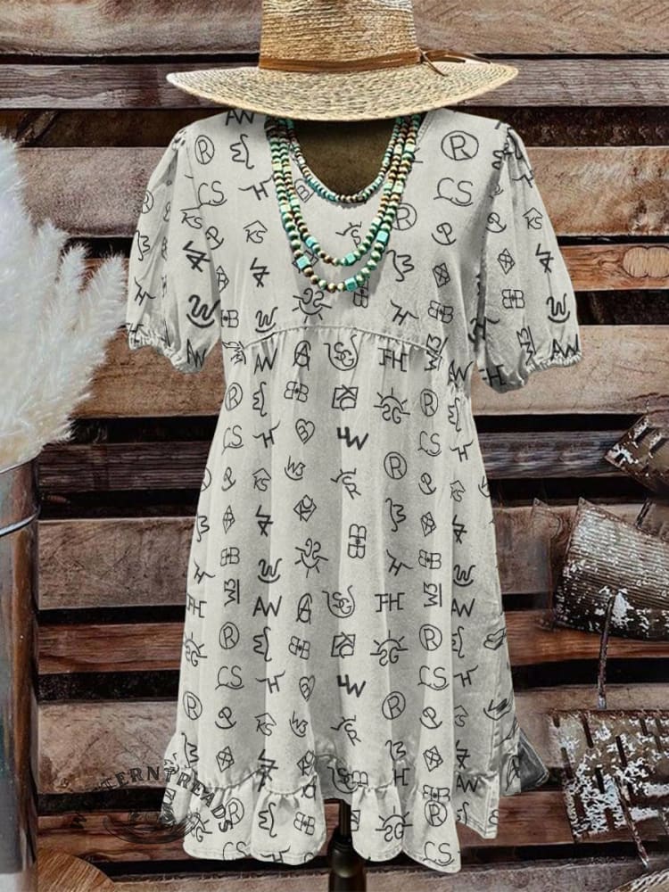 Women's Classic West Cattle Brands Print Pocket Cotton Dress - Image 3
