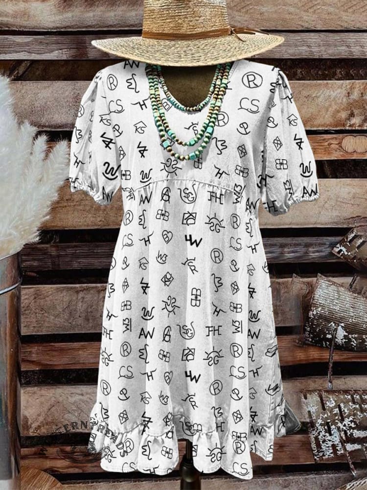 Women's Classic West Cattle Brands Print Pocket Cotton Dress - Image 4