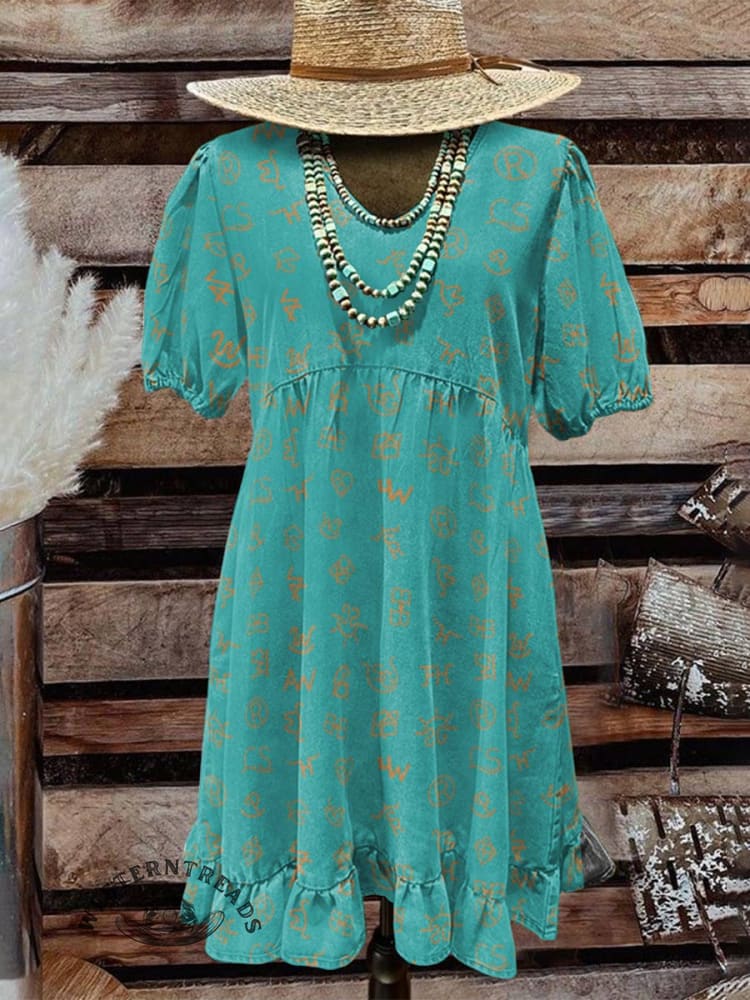 Women's Classic West Cattle Brands Print Pocket Cotton Dress - Image 5