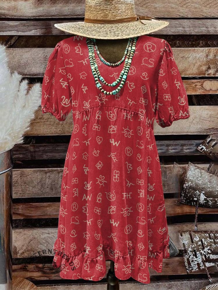Women's Classic West Cattle Brands Print Pocket Cotton Dress - Image 6