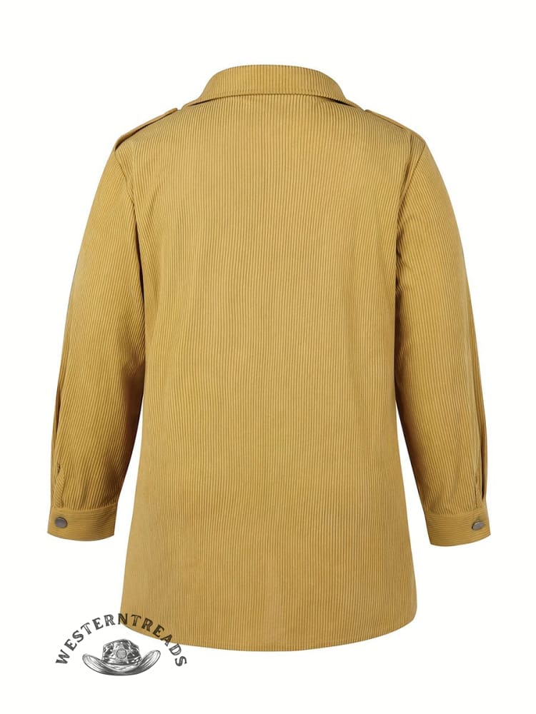 Women's  Corduroy Button Up Long Sleeve Turn Down Collar Shacket - Image 3