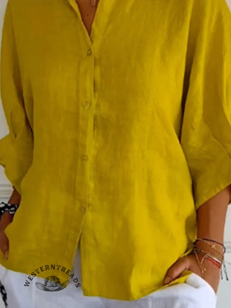 Women's Solid Color Cotton & Linen Casual Tie-back Shirt - Image 10